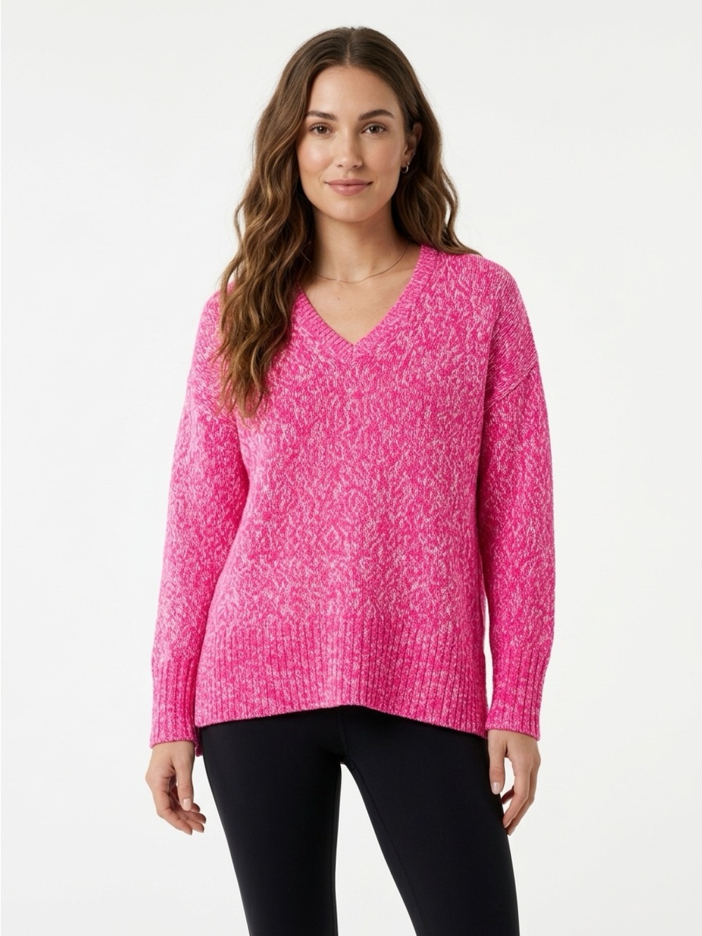 Lilly Pulitzer V-Neck Sweater Chunky Knit Marled Hot Pink Small